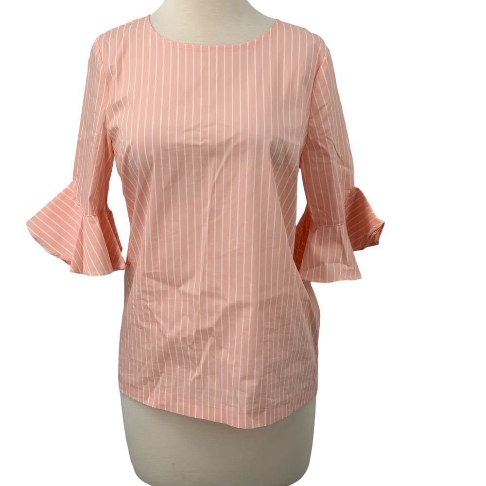 Calvin Klein Women's Pink/White Striped Blouse Top Ruffle Bell Sleeves Size‎ XS